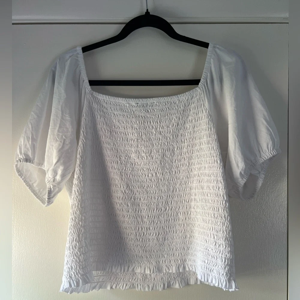 J. Crew Smocked Broken In Jersey Puff Sleeve Cropped Top Coquette Soft Girl Boho